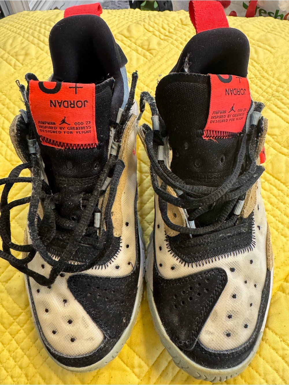 Jordan Kids Black, Cream & Red High-Top Sneaker Size 6Y
